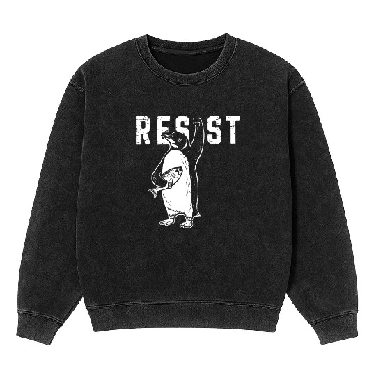 Funny Protest Against Tariffs Resist Penguin Mineral Wash Sweatshirts