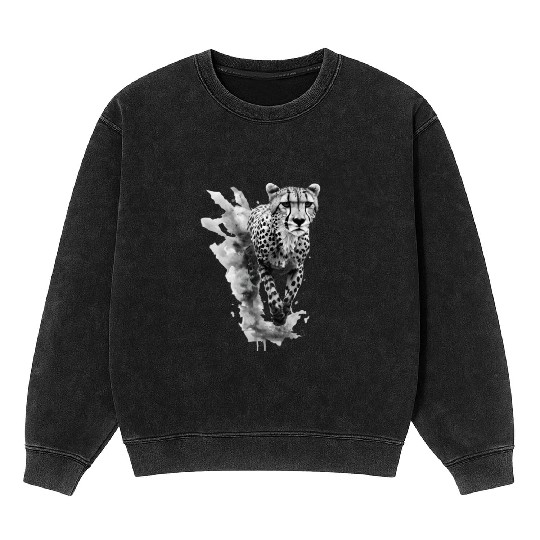 Cheetah: Black and White Art Design Mineral Wash Sweatshirts