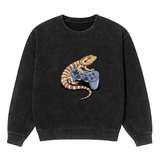 Video Gaming Gamer Pogona Reptile Bearded Dragon Mineral Wash Sweatshirts
