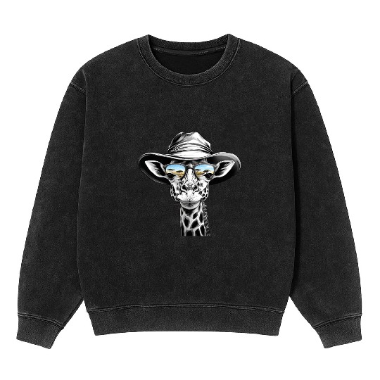 Giraffe Face with Bucket Hat Mineral Wash Sweatshirts