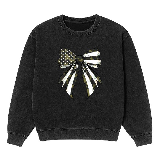 Coquette Bow Camouflage US Flag Pride Patriotic Mineral Wash Sweatshirts