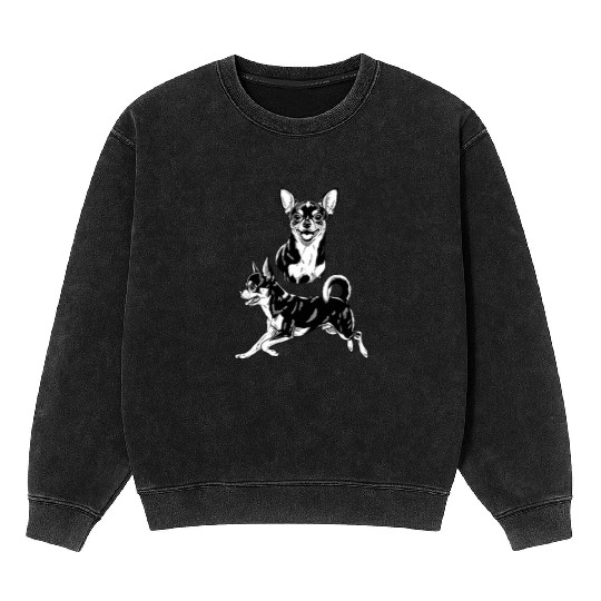 Chihuahua Lover's Delight: Dynamic Duo in Black Mineral Wash Sweatshirts