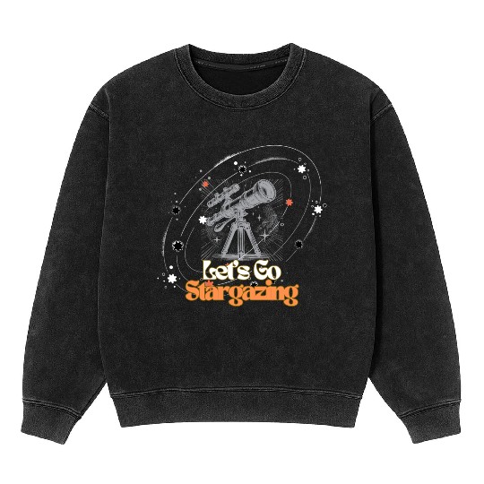 Let’s Go Stargazing – Vintage Telescope Night Sky Mineral Wash Sweatshirts