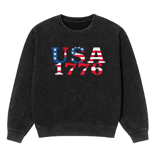 USA Established 1776 Stars Red White Blue Mineral Wash Sweatshirts