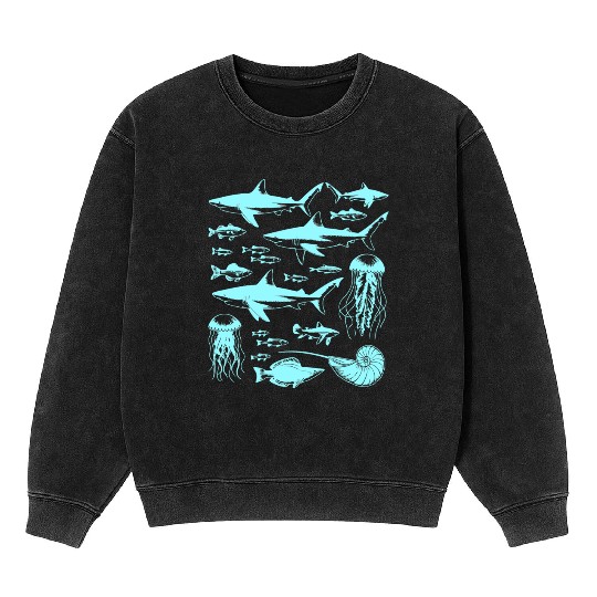 Shark Fish Octopus Nature Mineral Wash Sweatshirts