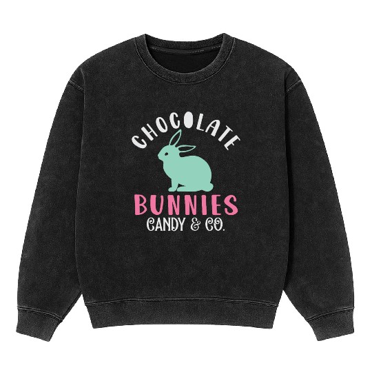 Chocolate Bunnies Candy & Co Happy Easter Holiday Mineral Wash Sweatshirts