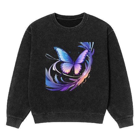 Spectrum Wings – Abstract Floral Butterfly Design Mineral Wash Sweatshirts
