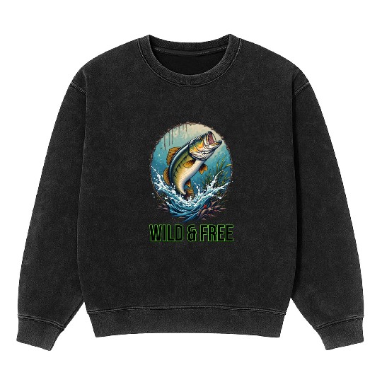 Leaping Largemouth Bass - Wild & Free Art Mineral Wash Sweatshirts