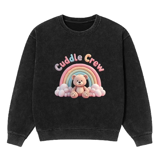 Soft teddy bear sitting under a rainbow Mineral Wash Sweatshirts