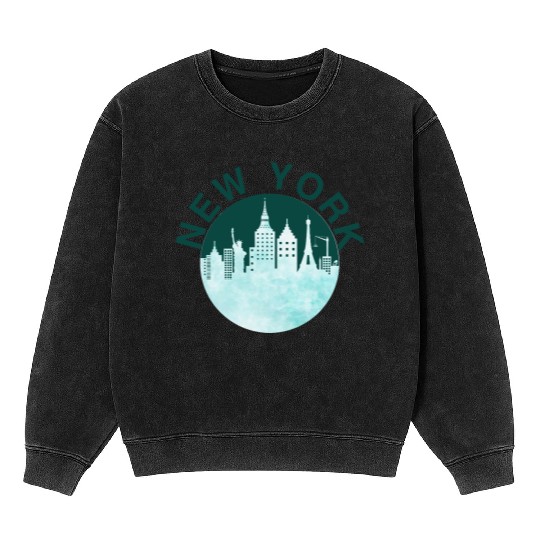 New York City Retro Skyline Graphic, Urban Street Mineral Wash Sweatshirts