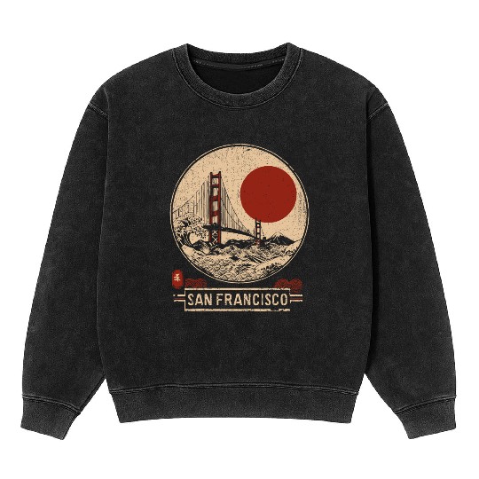 San Francisco - Woodblock Print Mineral Wash Sweatshirts