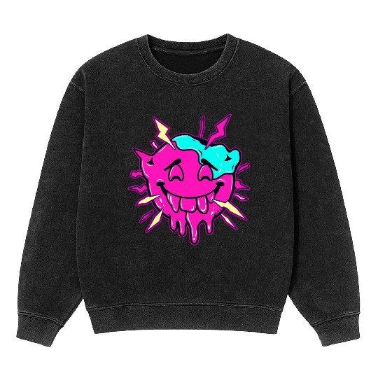 Melting Face Vaporwave Glitch Streetwear Art Mineral Wash Sweatshirts