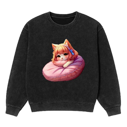 Neko Snoozing Under Sakura Mineral Wash Sweatshirts