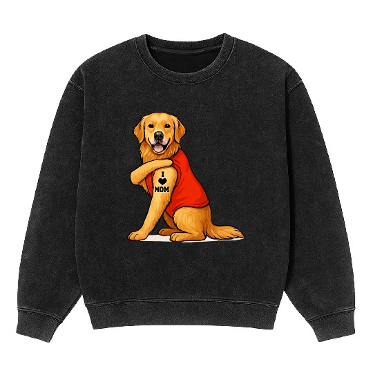 Funny golden retriever Dog I Love Mom Tattoo Lover Mineral Wash Sweatshirts