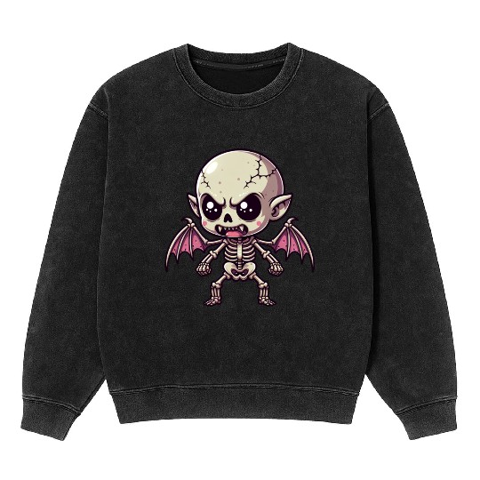 Cute Vampire Skeleton – Bat-Winged Monster Mineral Wash Sweatshirts