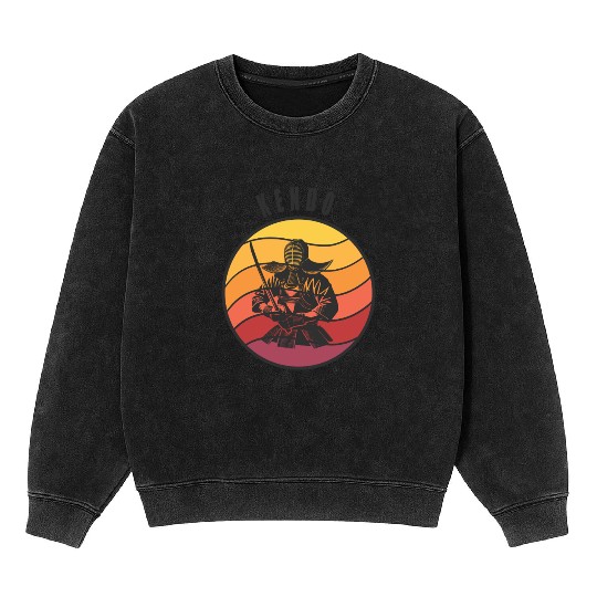 Retro Kendo Samurai Style Mineral Wash Sweatshirts