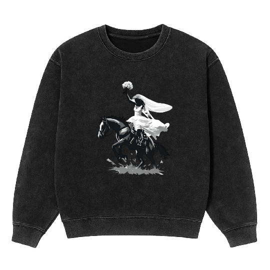 Western Cowgirl Bride on Bucking Horse – Grayscale Mineral Wash Sweatshirts