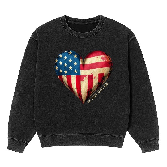 My Heart Beats True American Flag Mineral Wash Sweatshirts