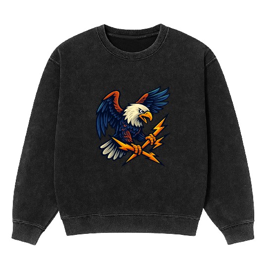 Bald Eagle with Lightning Bolts Mineral Wash Sweatshirts Design
