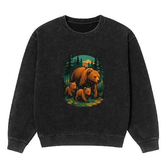 Mama Bear and Cubs Forest Mineral Wash Sweatshirts – Bold Wildlife