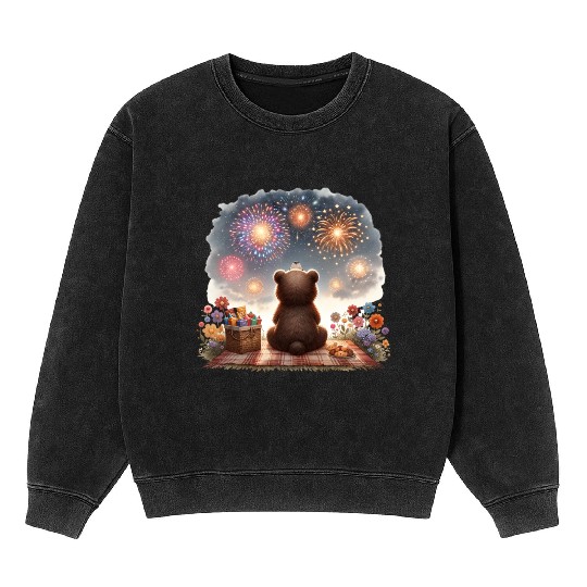 Fireworks Picnic Bear – Night Sky Celebration View Mineral Wash Sweatshirts