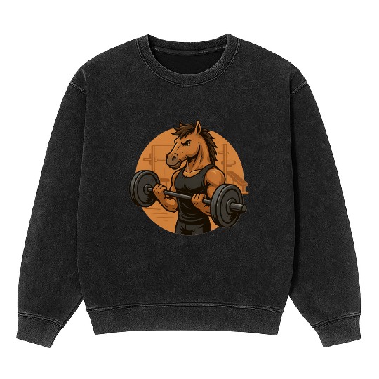 Horsepower Gains – Muscular Gym Horsa Design Mineral Wash Sweatshirts