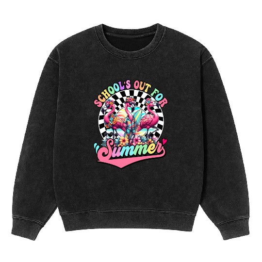 Schools Out For Summer Flamingo Teaches Students Mineral Wash Sweatshirts
