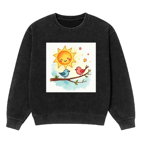 Cheerful Sun and Heart Illustration Mineral Wash Sweatshirts