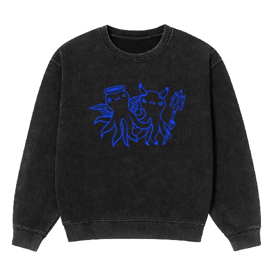 2 Octopus Devil Angel Heaven Hell Team Two Friends Mineral Wash Sweatshirts