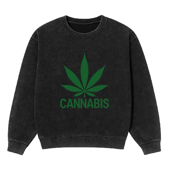 Cannabis Hemp Leaf Statement Green Look Mineral Wash Sweatshirts