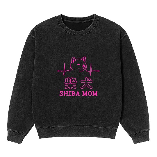 Shiba Dog Mom Heartbeat Mineral Wash Sweatshirts