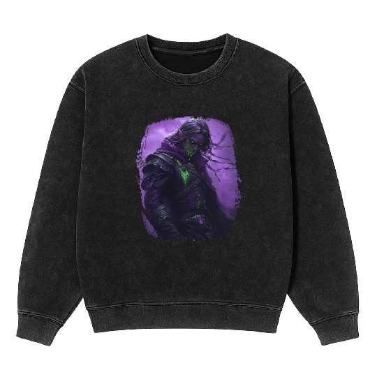 Dark Elf with Poison Magic and Purple Shadow Power Mineral Wash Sweatshirts