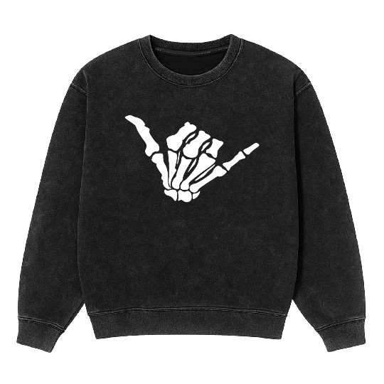 Skeleton Shaka Hand – Bone Hang Loose Mineral Wash Sweatshirts