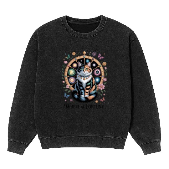 Wheel of Fortune Tarot Cat Art Mineral Wash Sweatshirts