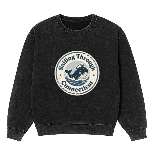 Connecticut Whale Captain Design Mineral Wash Sweatshirts
