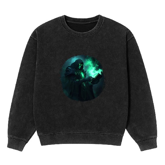 Green Shadow Mage with Burning Spell Book Mineral Wash Sweatshirts