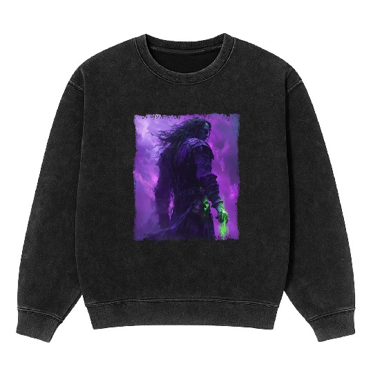 Dark Spell Warrior with Purple Mist Energy Mineral Wash Sweatshirts