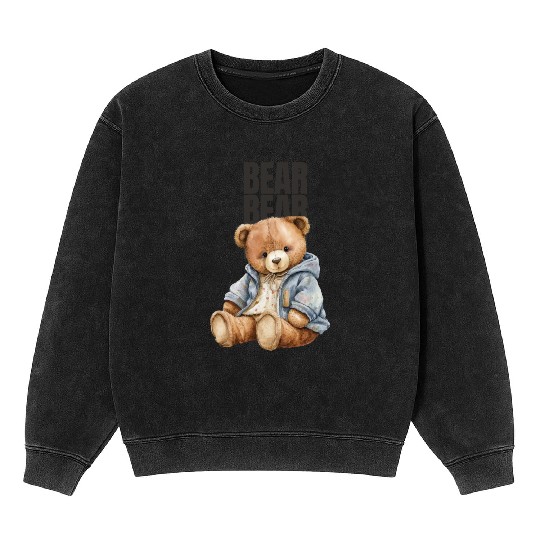 Black and Grey Fashion Logo Mineral Wash Sweatshirts