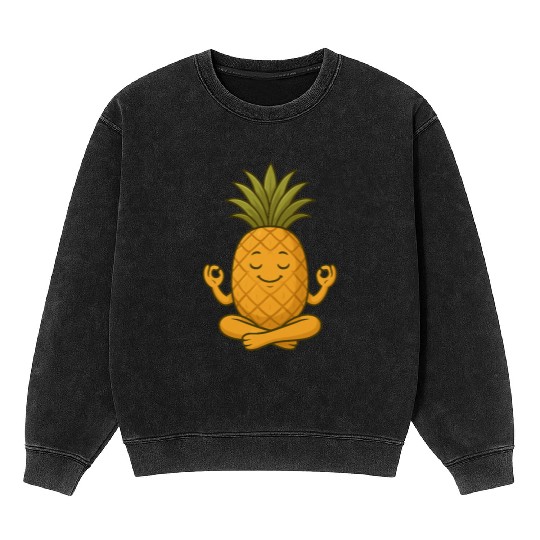 Cute pineapple yoga meditation relaxation cartoon Mineral Wash Sweatshirts