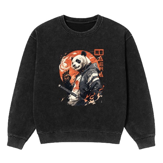 Samurai Panda Warrior – Urban Anime Street Style Mineral Wash Sweatshirts