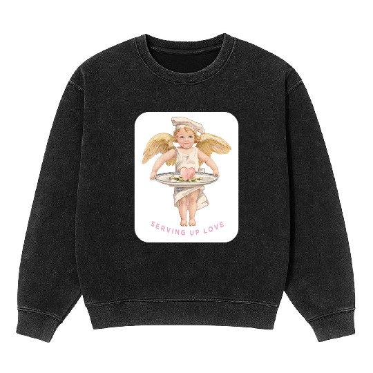 Chef Cook Valentine SERVING UP LOVE Cupid Angel Mineral Wash Sweatshirts