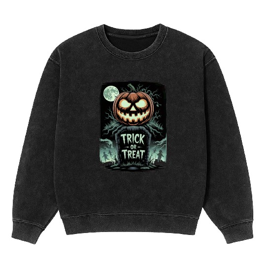 Halloween Horror Scary Thriller Trick Or Treat Mineral Wash Sweatshirts