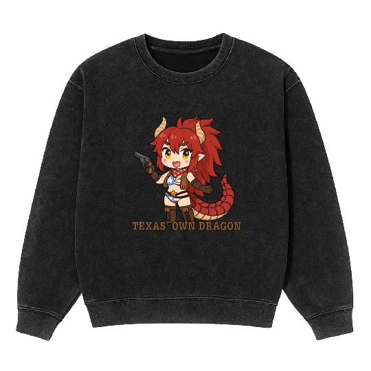 Texas' Own Dragon, Zentreya Chibi Sticker Design Mineral Wash Sweatshirts