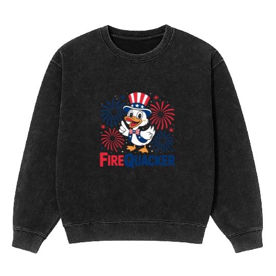 Womens Duck Firequacker Patriotic Fourth of July I Mineral Wash Sweatshirts