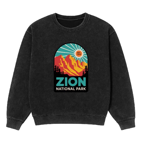 Zion National Park Retro Sunset Art Mineral Wash Sweatshirts