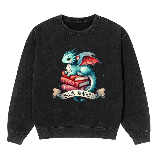 Funny Book Lover Book Reading Dragon Mineral Wash Sweatshirts