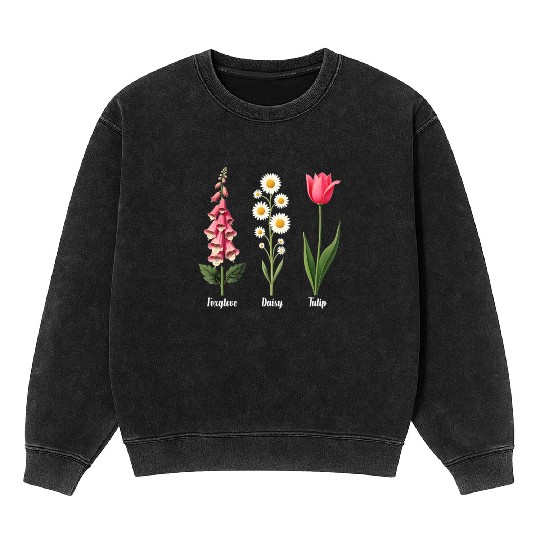 Foxglove Daisy Tulip Vintage Botanical Flowers Mineral Wash Sweatshirts
