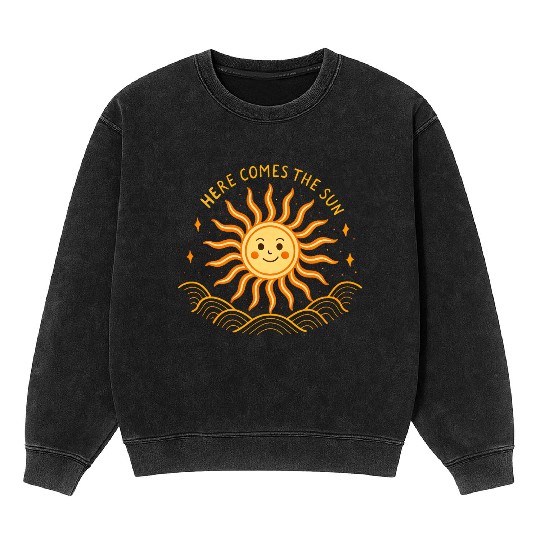 Here Comes The Sun Wavy Folk Art Retro 60s Mineral Wash Sweatshirts