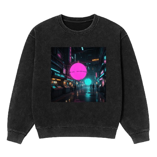 Neon Dreams: Cyberpunk City Nights Mineral Wash Sweatshirts