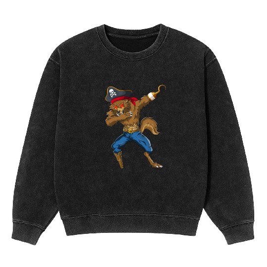 Dabbing Werewolf Pirate Halloween Pirate Mineral Wash Sweatshirts